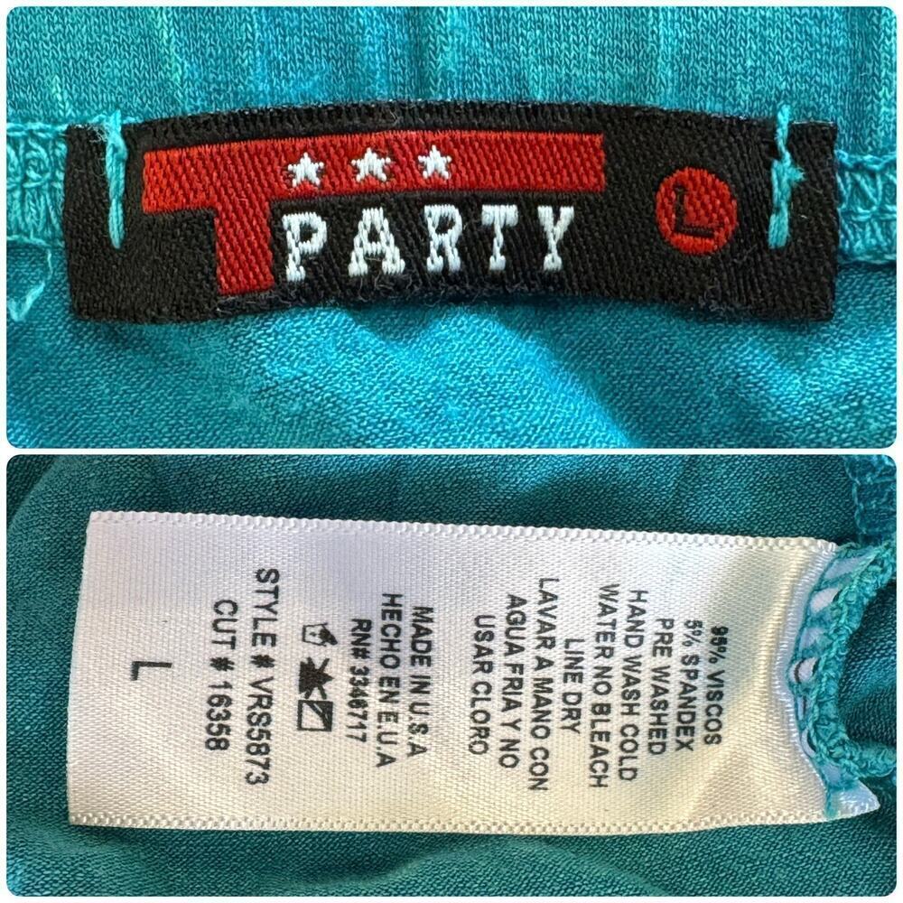 VTG T PARTY 90s Y2K Indie Turquoise Fringe Mini Strapless Dress Boho Festival L - Picture 11 of 11